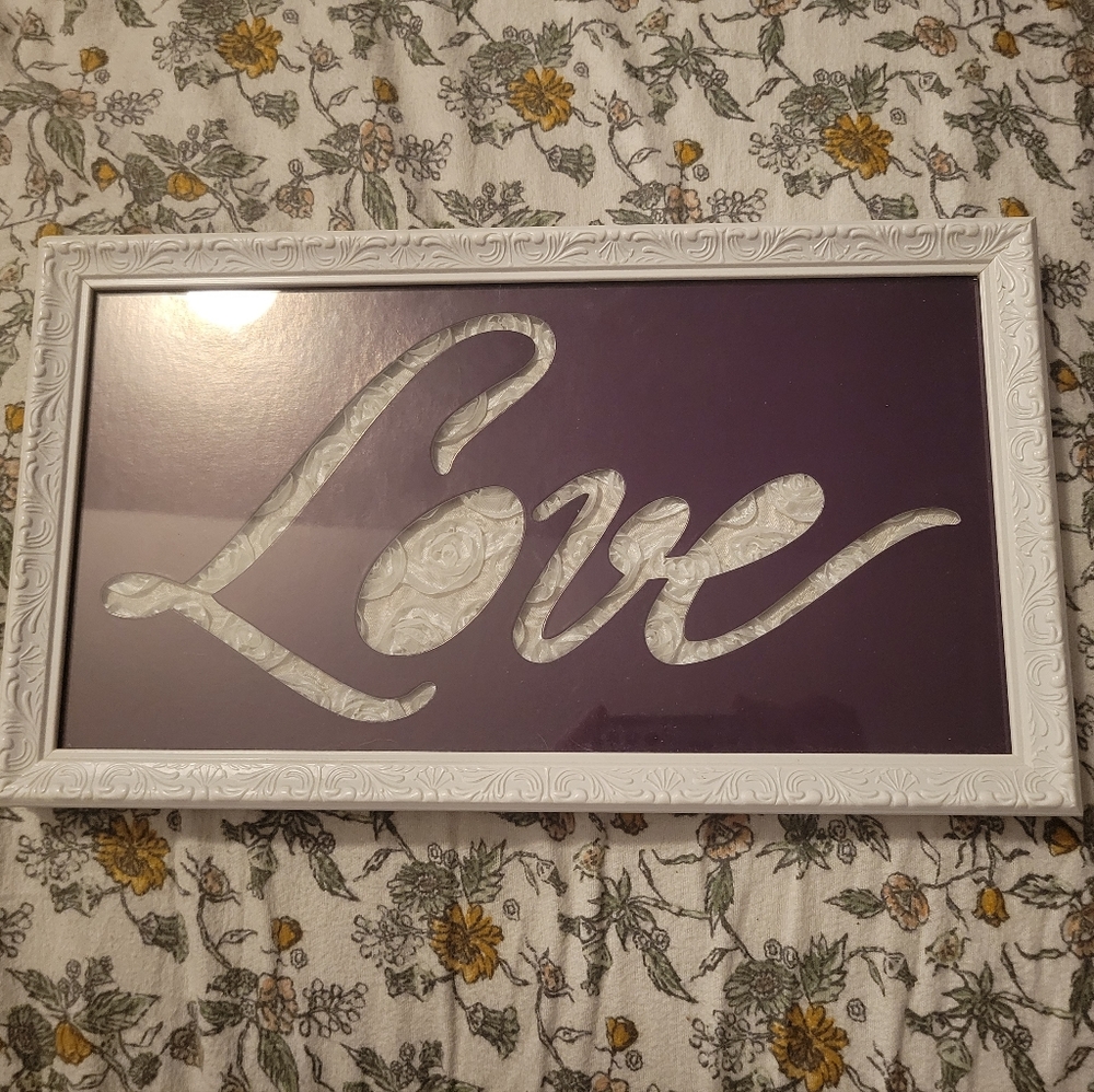 Purple & White Framed Love Wall Decor